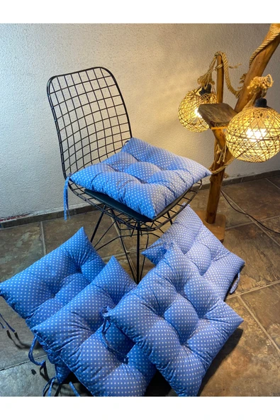 FELIX HOME Pofidik Sandalye Minderi Puantiyeli Özel Dikişli Bağcıklı 40x40 cm (1 ADET) ürün görseli 1