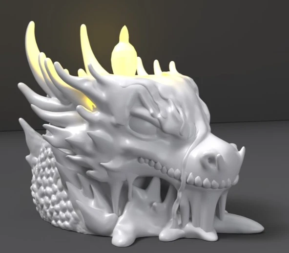 Mistik Ejderha Başlıklı Dekoratif Mumluk - 3D Tasarım Fantastik Figür Tealight Şamdan ve Masaüstü Objesi ürün görseli 1