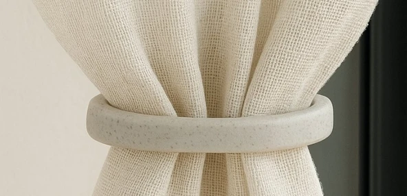 Minimalist Oval Fon Perde Toplama Halkası - Mermer Görünüm Dekoratif Perde Bağlama Aparatı ürün görseli 1