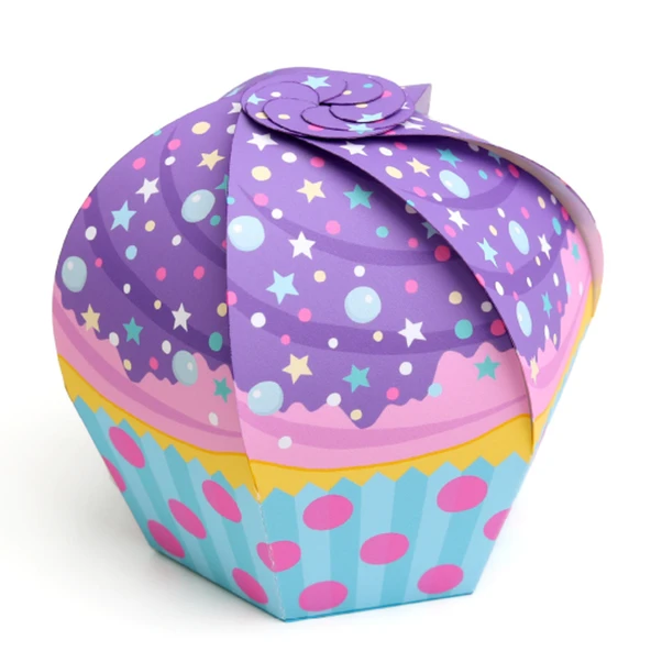 Uzay Desenli Cupcake - Hediye, Şeker ve Kurabiye Sunum İkram Kutusu (Mor) - 20'li Paket ürün görseli 1