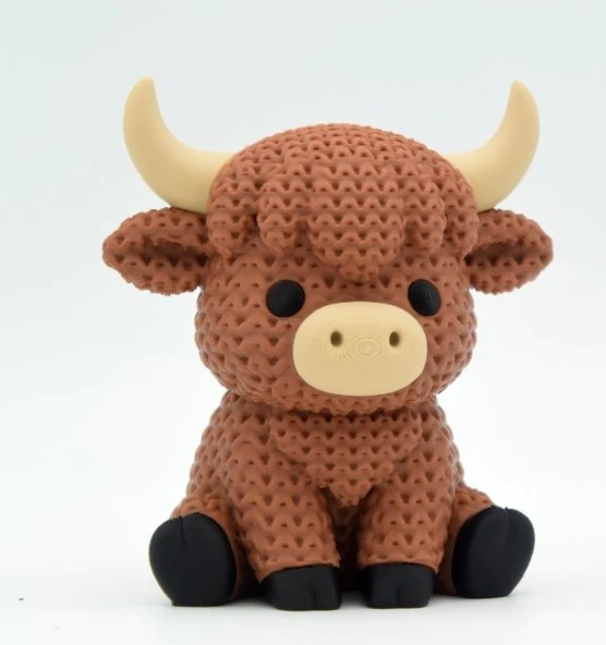 3D Yazıcı Örgü Dokulu Highland Cow (İskoç Sığırı) Figürü - Dekoratif Obje ürün görseli 1