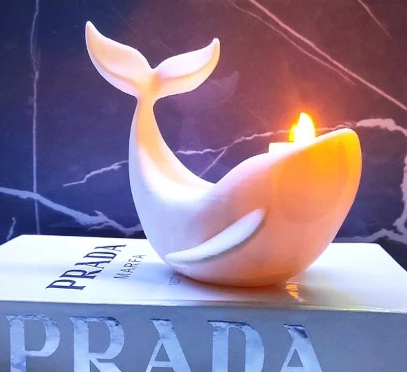 Dekoratif Balina Figürlü Mumluk - Minimalist 3D Tasarım Deniz Temalı Tealight Şamdan ve Estetik Biblo ürün görseli 1