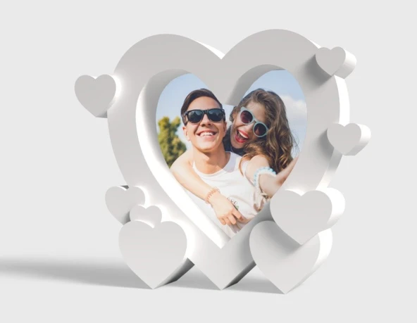 Çoklu Kalp Tasarımlı 3D Fotoğraf Çerçevesi - Sevgiliye Özel Hediyelik Masa Üstü Dekoratif Resim Çerçevesi ürün görseli 1