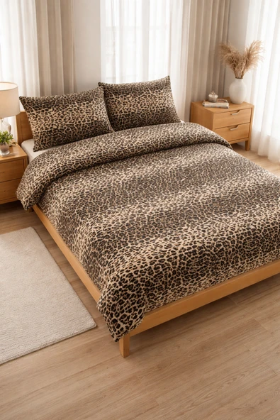 MODEL HOME TEKSTİL Leopar Desenli ÇifT Kişilik Pamuklu Nevresim TAKIMI ürün görseli 1
