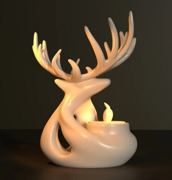 Modern Geyik Figürlü Dekoratif Mumluk - 3D Tasarım Minimalist Tealight Şamdan ve Estetik Ev Hediyesi ürün görseli 1