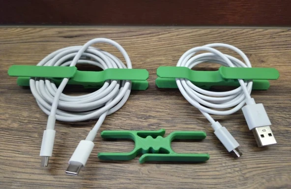 Pratik Kablo Düzenleyici Klips Seti - 3D Tasarım Taşınabilir USB ve Şarj Kablosu Toplayıcı (Yeşil) ürün görseli 1