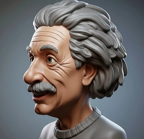 Albert Einstein Karikatür Büst Heykel - Bilim Temalı Dekoratif Figür ürün görseli 1