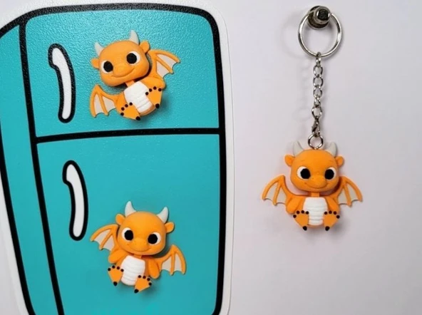 Sevimli Kanatlı Bebek Ejderha Figürlü Anahtarlık ve Magnet - 3D Tasarım Kawaii Ejdercik Aksesuarı ve Kişiye Özel Renkli Hediye ürün görseli 1