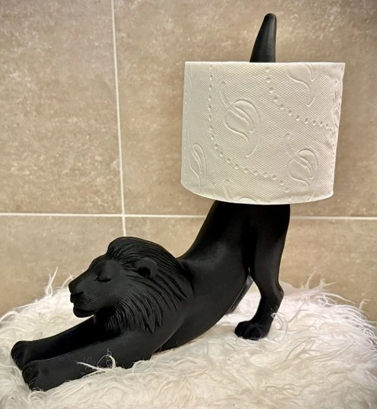 Aslan Figürlü Tuvalet Kağıdı Tutucu - 3D Yazıcı Dekoratif Banyo Aksesuarı - Mat Siyah Heykel Obje ürün görseli 1