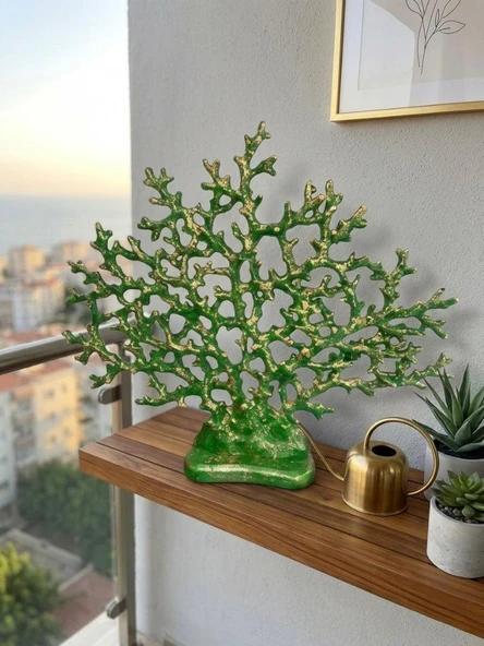 Modern Yeşil Mercan Çok Dallı Hayat Ağacı  Biblo – El Yapımı Deniz Temalı Dekoratif Obje Salon, Balkon ve Ofis Şık Aksesuar ürün görseli 1