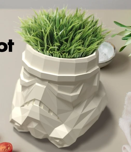 Stormtrooper Low-Poly Geometrik Saksı - Star Wars Temalı Dekoratif Beyaz Çiçeklik ürün görseli 1