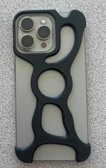 iPhone Uyumlu Mat Siyah Modern İskelet Kılıf - Darbe Korumalı Organik Tasarım Çerçeve Kapak ürün görseli 1