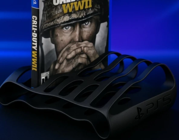 PS5 Uyumlu Modern Kavisli Oyun Kutusu Standı - 3D Yazıcı Tasarımı Masaüstü Oyun Düzenleyici ve Sergileyici ürün görseli 1