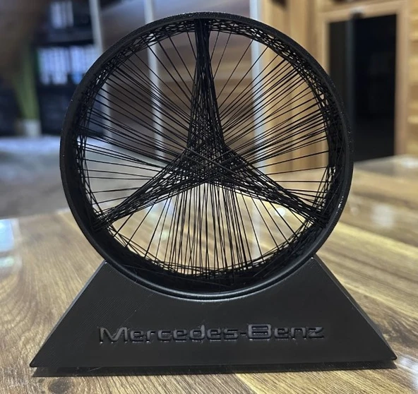 Mercedes-Benz Logolu String Art Masaüstü Dekor - 3D Tasarım Modern Ofis ve Ev Aksesuarı - Siyah ürün görseli 1