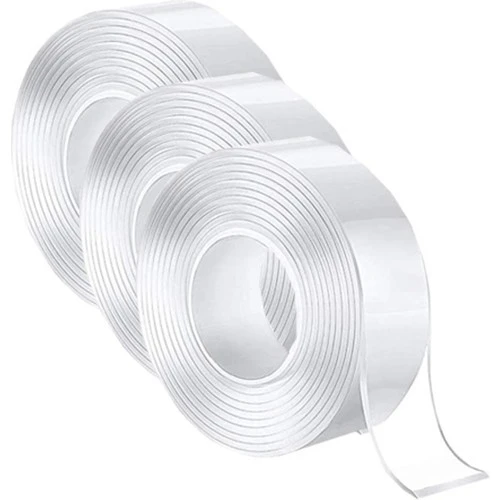 Nano Teknoloji Çift Taraflı Şeffaf Süper Güçlü Su Geçirmez Yıkanabilir Bant 1.8 Cm X 3 Metre 3'lü ürün görseli 1