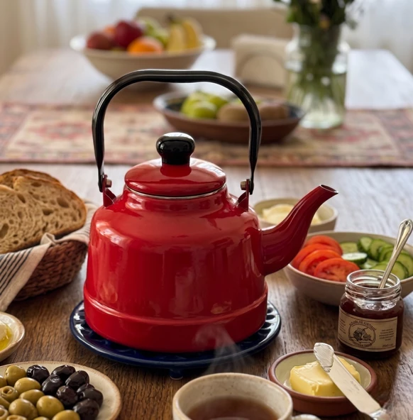 Üstten Kulplu Emaye Çaydanlık 3,3 Litre Kırmızı ürün görseli 1