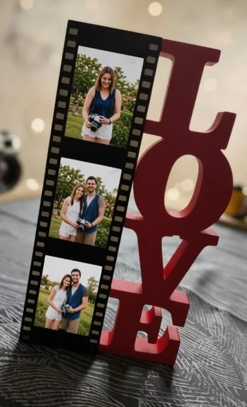 Kişiye Özel Fotoğraflı Love Stand - 3D Yazıcı Baskı Film Şeridi Tasarımlı Dekoratif Hediye ürün görseli 1
