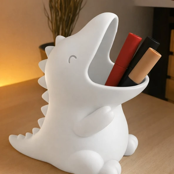 Sevimli Dinozor Kalemlik - 3D Yazıcı Masaüstü Organizer - Çocuk Odası ve Ofis Aksesuarı ürün görseli 1