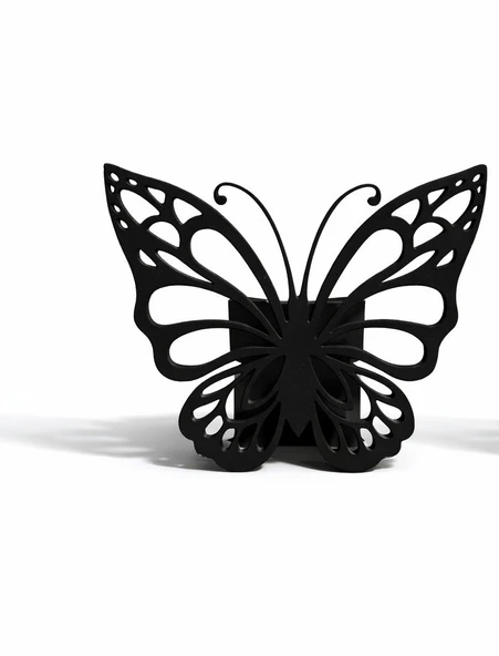 Kelebek Formlu Modern Dekoratif Masa Üstü Obje ve Saksı Standı - Mat Siyah 3D Tasarım ürün görseli 1