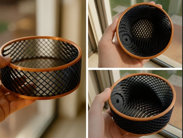 Geometrik Kafes Tasarım 3D Yazıcı Üretimi Dekoratif Masaüstü Düzenleyici ve Çok Amaçlı Saklama Kabı ürün görseli 1