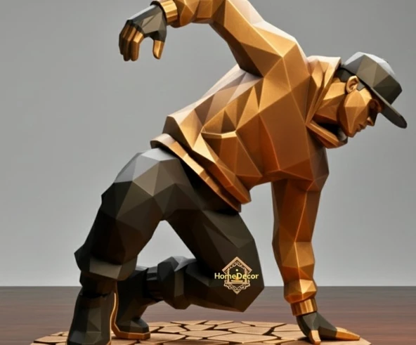 Modern Sokak Dansçısı Figürü - 3D Baskı Gold ve Siyah Tasarım Obje ürün görseli 1