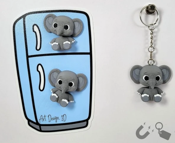 Sevimli Bebek Fil Figürlü Anahtarlık ve Magnet - 3D Tasarım Kawaii Hayvan Aksesuarı ve Kişiye Özel Renkli Hediye ürün görseli 1