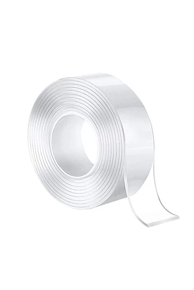Nano Teknoloji Çift Taraflı Şeffaf Süper Güçlü Su Geçirmez Yıkanabilir Bant 1.8 Cm X 3 Metre ürün görseli 1