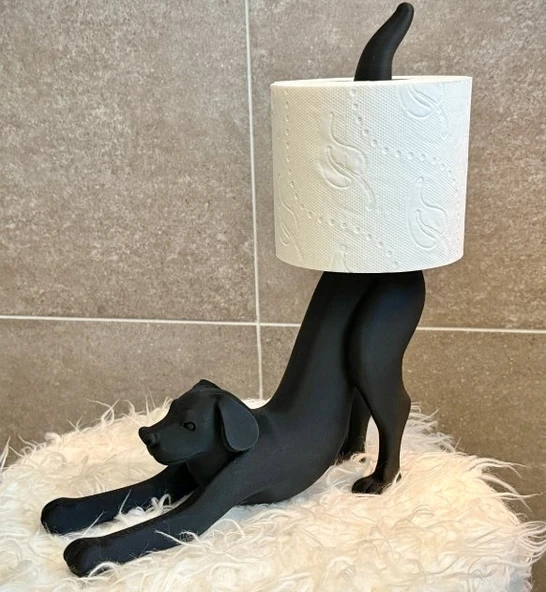 Köpek Figürlü Tuvalet Kağıdı Tutucu - 3D Yazıcı Dekoratif Banyo Aksesuarı - Mat Siyah Kağıtlık ürün görseli 1