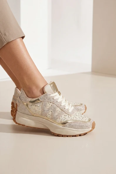 Altın Gold Renk Taşlı Rahat Sneaker Günlük Spor Ayakkabı Todow ürün görseli 1