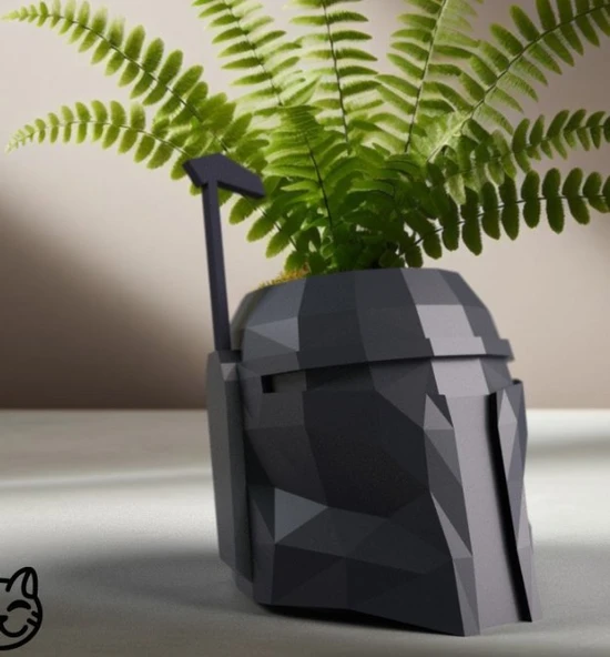 Boba Fett Geometrik Masaüstü Saksı - Mandalorian Temalı Low-Poly Dekoratif Çiçeklik ürün görseli 1