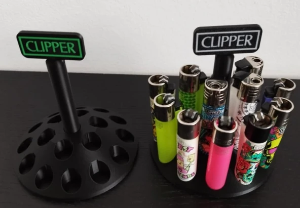 Clipper Çakmak Koleksiyon Standı - 12 li Döner Tablalı Organizer - 3D Yazıcı Tasarımı Masaüstü Çakmaklık Sergileme Ünitesi ürün görseli 1