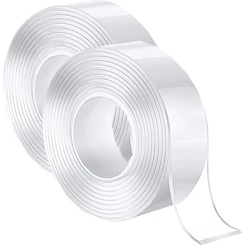 Nano Teknoloji Çift Taraflı Şeffaf Süper Güçlü Su Geçirmez Yıkanabilir Bant 1.8 Cm X 3 Metre 2'li ürün görseli 1