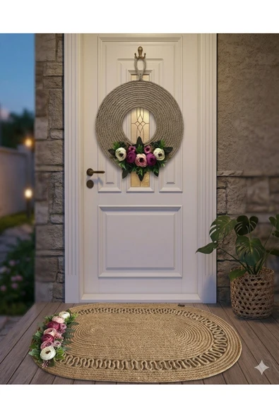 FELIX HOME Çiçekli hasır paspas kapı süsü takım - Resim 3
