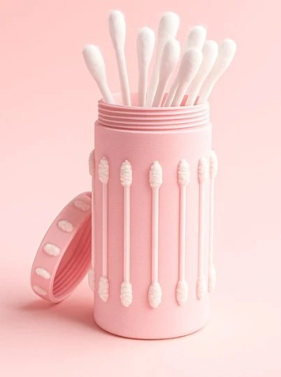 Modern Pamuklu Çubuk Düzenleyici - 3D Tasarım Pembe Kapaklı Banyo Organizeri & Makyaj Masası Saklama Kutusu ürün görseli 1
