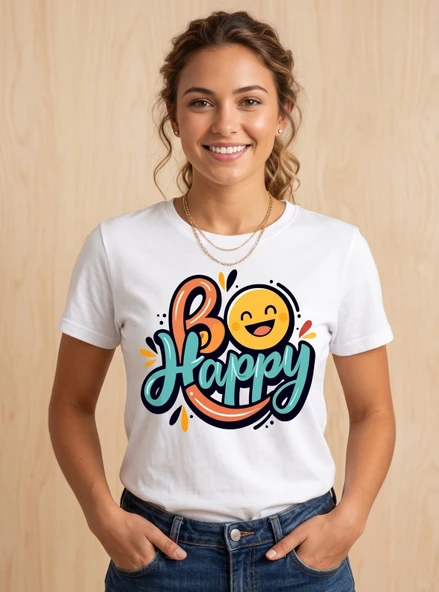 Be Happy ütü ile uygulanabilen DTF tekstil baskı ürün görseli 1