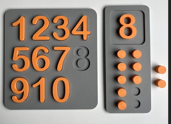 Eğitici Matematik ve Evcilik Seti - 3D Yazıcı Üretimi Montessori Sayı Tablası ve Oyuncak Çay Takımı ürün görseli 1