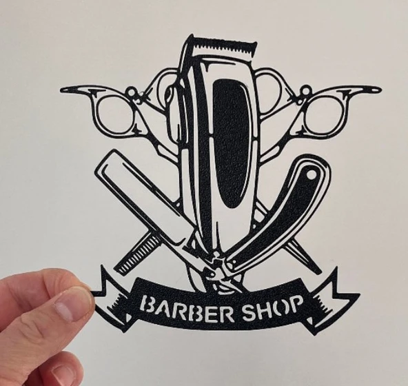 Barber Shop 3D Duvar Dekoru - Tıraş Makinesi ve Ustura Tasarımlı Berber Salonu Duvar Tabelası ürün görseli 1