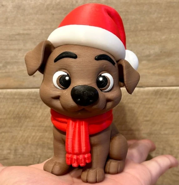 Noel Şapkalı Kahverengi Köpekçik ürün görseli 1