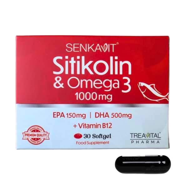 Senkavit Sitikolin Omega 3 1000 mg ve Vitamin B12 İçeren Takviye Edici Gıda 30 Softgel ürün görseli 1