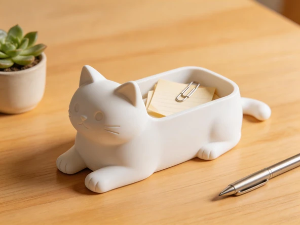 3D Baskı Kedi Organizer – Masaüstü Kalemlik & Notluk Kutusu ürün görseli 1