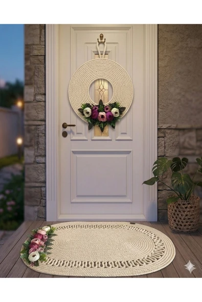 FELIX HOME Çiçekli hasır paspas kapı süsü takım - Resim 2
