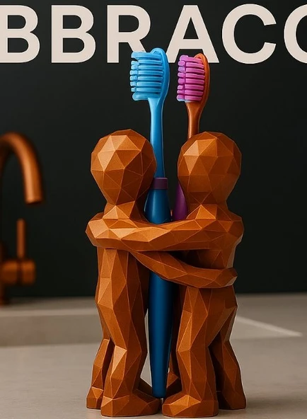 Romantik Sarılan Figürler Diş Fırçalık - 3D Tasarım Geometrik Banyo Organizeri & Estetik Sevgiliye Hediye Diş Fırçası Standı ürün görseli 1