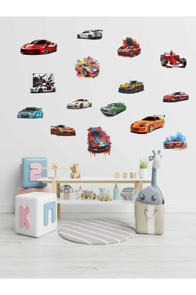 EsaKids Yarış Arabaları Çocuk Odası Sticker Seti 100 x 30 ürün görseli 1