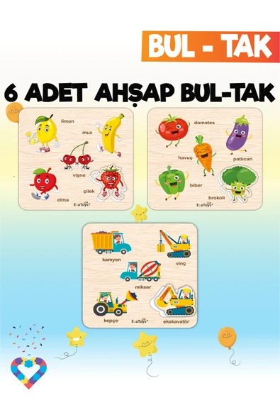 EsaKids Eğitici 6 Adet Bul-Tak Oyuncak 18 x 18 ürün görseli 1