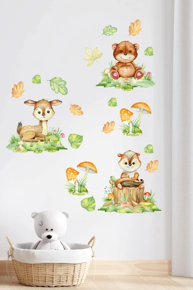 EsaKids Sevimli Hayvanlar Temalı Çocuk Odası Sticker Seti 100 x 30 ürün görseli 1