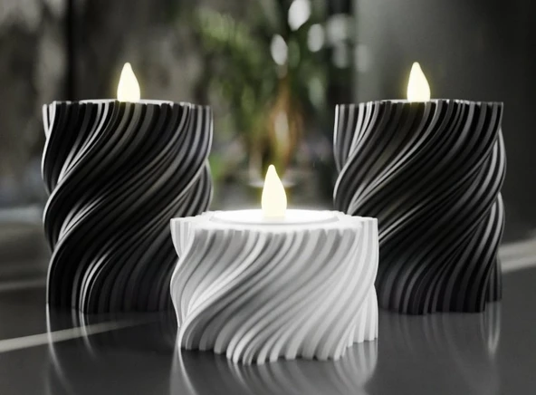 Modern Parametrik Spiral Tasarım Dekoratif Tealight Mumluk ve Şamdan 3 lü ürün görseli 1