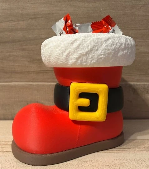 Noel Baba Çizmesi Şekerlik - 3D Yazıcı Dekoratif Atıştırmalık Kabı - Yılbaşı Temalı Kalemlik ve Masa Düzenleyici - Hediyelik Kırmızı Bot ürün görseli 1