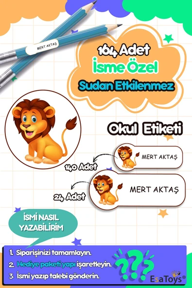 EsaKids Aslan Temalı Özel İsminiz Yazılı Okul Etiketi 30 x 100 ürün görseli 1