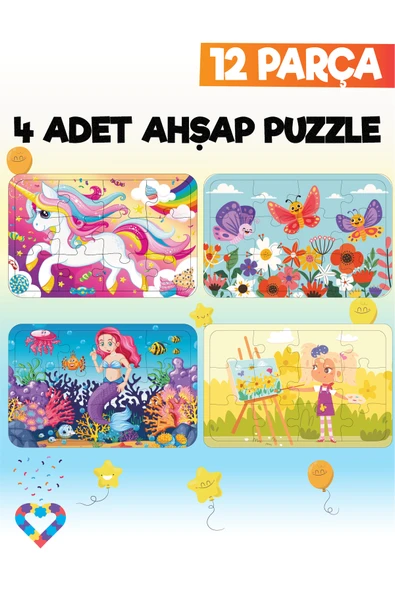EsaKids 12 Parçalı Montessori Ahşap Puzzle – 3-4 Yaş Eğitici Oyuncak 20 x 30 ürün görseli 1