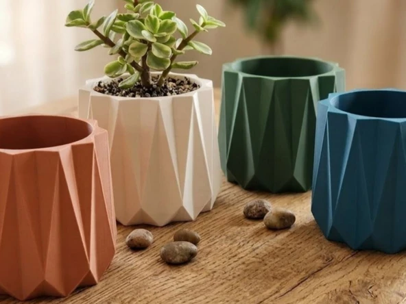 Modern Geometrik Saksı | 3D Baskı Sukulent & Kaktüs Saksısı ürün görseli 1